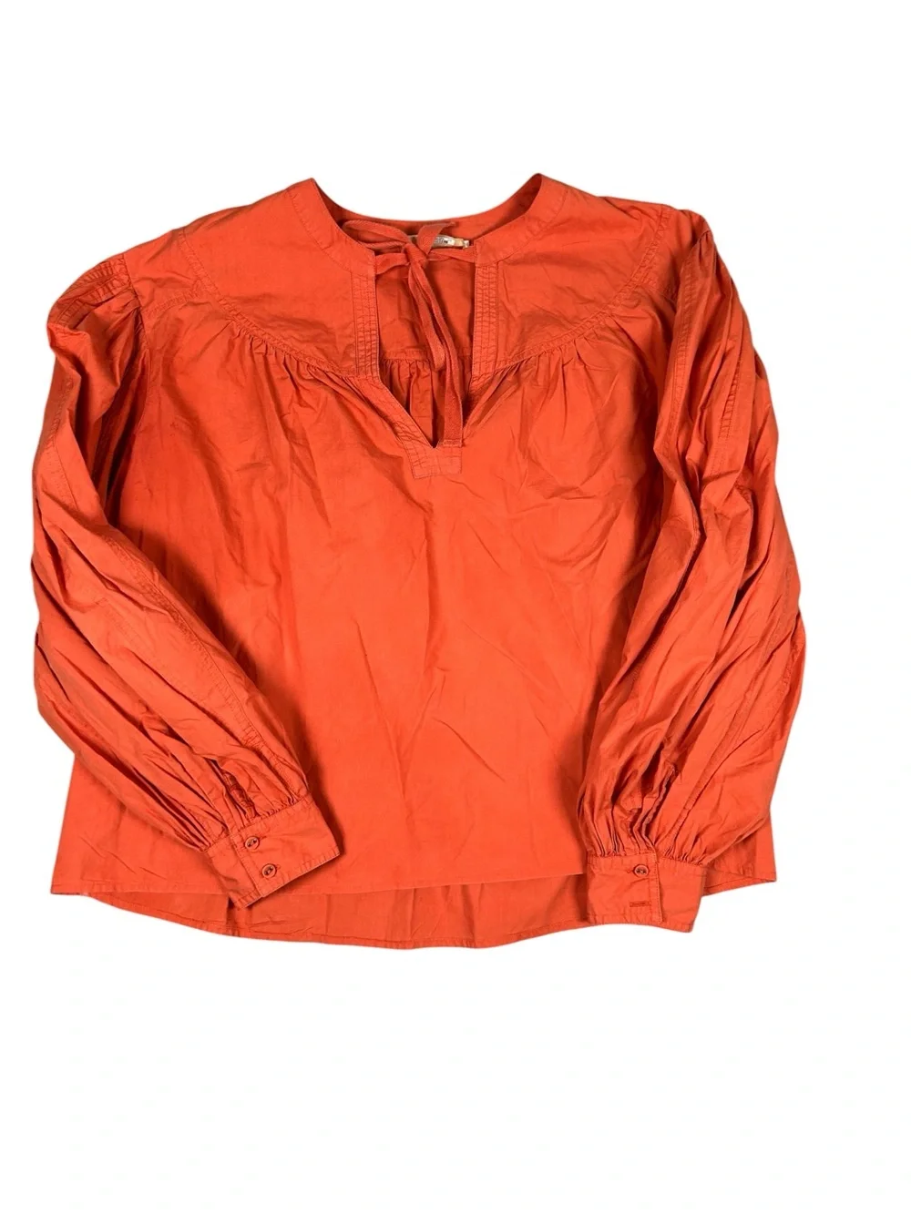 ULLA JOHNSON Delaney Cotton-Poplin Blouse Coral Top Billowing Balloon Sleeve 6
